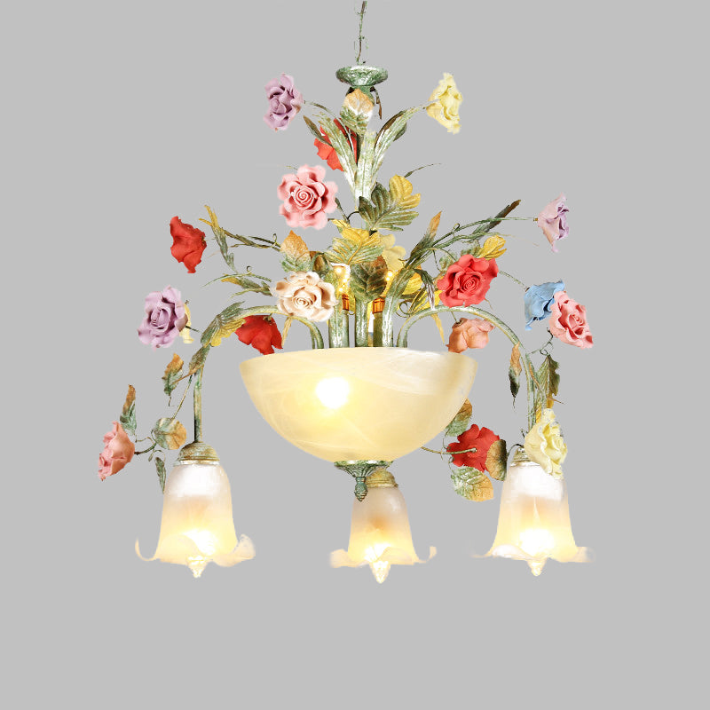 Metal Green Chandelier Lighting Fixture Rose 7/10 Bulbs Korean Garden LED Hanging Ceiling Light for Stair Clearhalo 'Ceiling Lights' 'Chandeliers' Lighting' options 519574