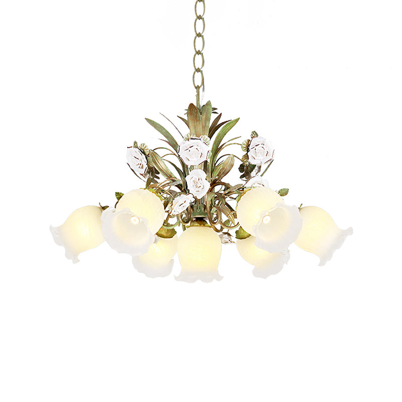 Floral Bedroom Chandelier Light Pastoral Metal 4/7 Heads Green Ceiling Lamp with Rose Decoration Clearhalo 'Ceiling Lights' 'Chandeliers' Lighting' options 519583