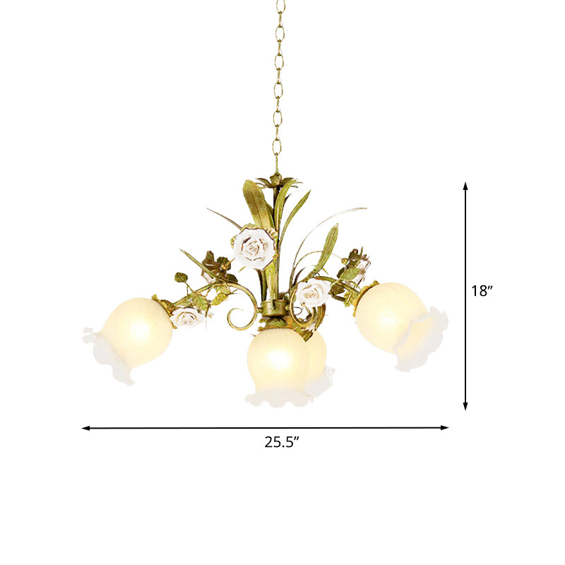 Floral Bedroom Chandelier Light Pastoral Metal 4/7 Heads Green Ceiling Lamp with Rose Decoration Clearhalo 'Ceiling Lights' 'Chandeliers' Lighting' options 519588