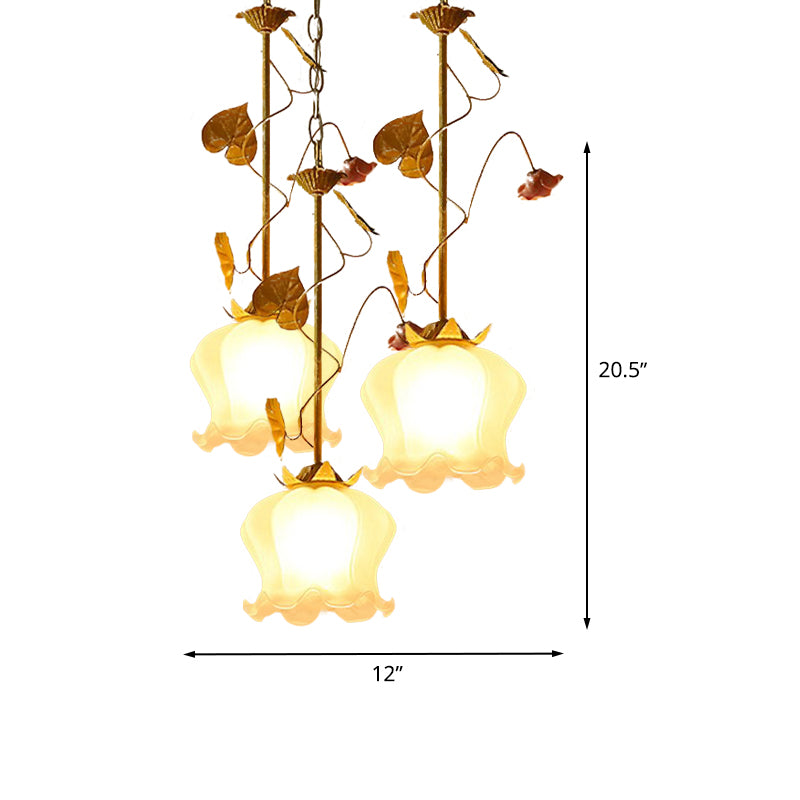 Blossom Dining Room Cluster Pendant Countryside Metal 3 Heads Green LED Suspension Light with Round/Linear Canopy Clearhalo 'Ceiling Lights' 'Pendant Lights' 'Pendants' Lighting' 519606