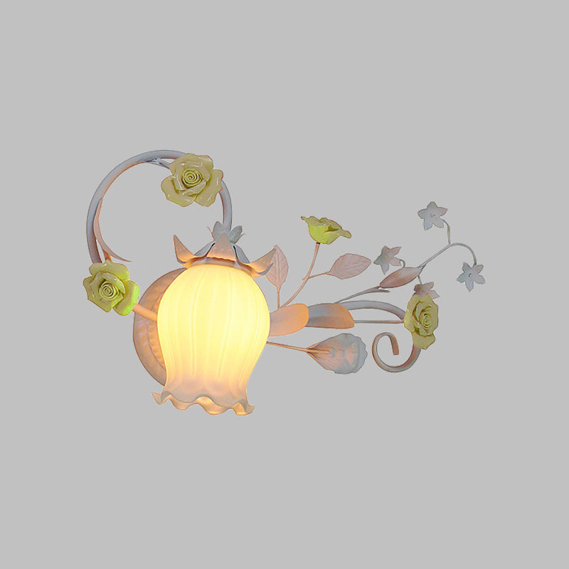 Pastoral Floral Wall Mount Lamp 1 Head Metal Wall Sconce Light in Yellow/Pink/Blue for Bedroom Clearhalo 'Wall Lamps & Sconces' 'Wall Lights' Lighting' 519655