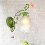 Countryside Rose Wall Mount Lamp 1 Head Metal Wall Sconce Lighting in White/Green for Bedroom Clearhalo 'Wall Lamps & Sconces' 'Wall Lights' Lighting' 519667