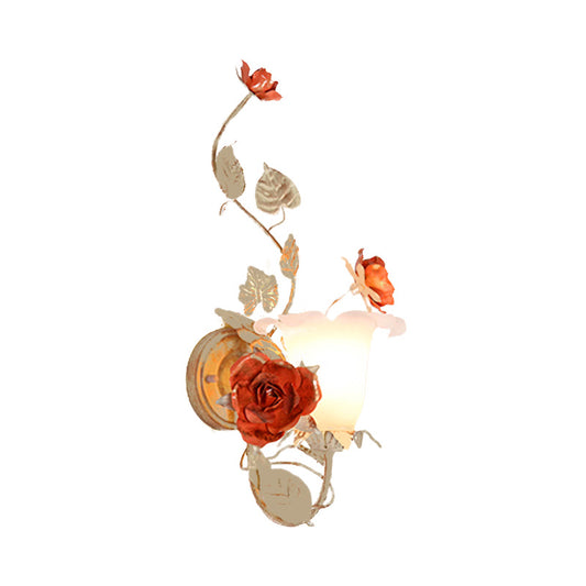 Coffee 1 Bulb Wall Lighting Korean Garden Metal Flared Wall Mount Light Fixture with Flower for Living Room Clearhalo 'Wall Lamps & Sconces' 'Wall Lights' Lighting' 519730