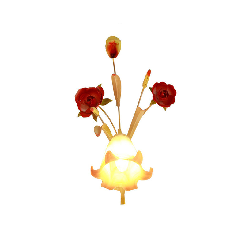 Pastoral Rose Wall Light Sconce 1/2 Bulbs Metal Wall Lamp Fixture in White for Bedroom Clearhalo 'Wall Lamps & Sconces' 'Wall Lights' Lighting' 519744