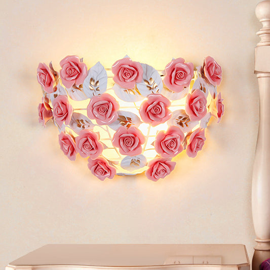 Rose Bathroom Wall Sconce Light Countryside Metal 1 Light Pink Wall Lighting Fixture Clearhalo 'Wall Lamps & Sconces' 'Wall Lights' Lighting' 519756