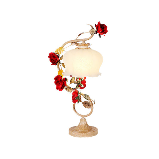 Coffee 1 Head Night Light Romantic Pastoral Metal Scalloped Table Lamp with Rose Decor for Bedroom Clearhalo 'Lamps' 'Table Lamps' Lighting' 519794