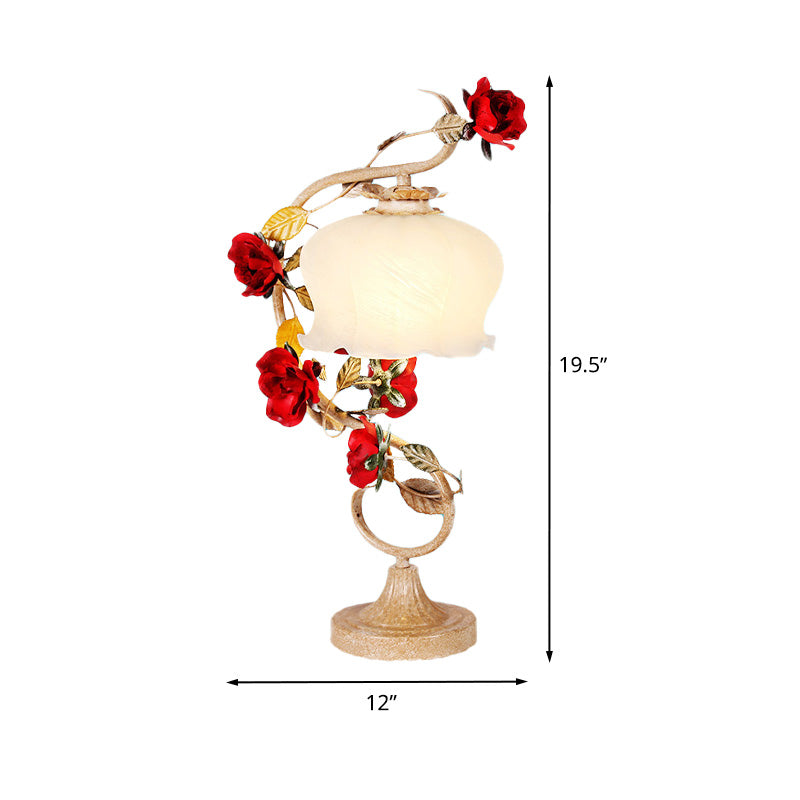 Coffee 1 Head Night Light Romantic Pastoral Metal Scalloped Table Lamp with Rose Decor for Bedroom Clearhalo 'Lamps' 'Table Lamps' Lighting' 519796