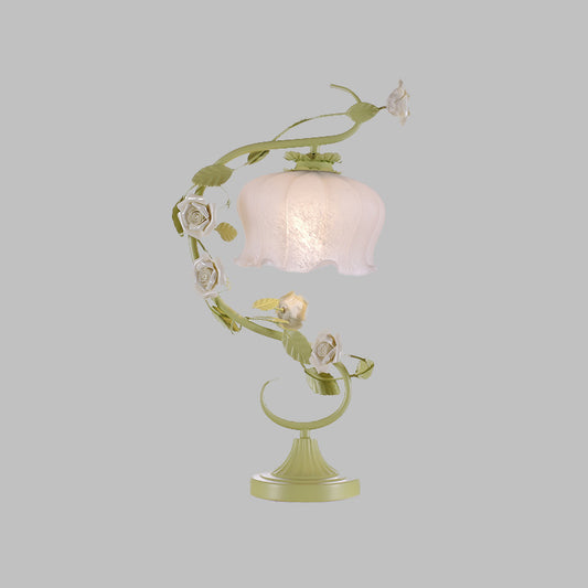 Metal Green Night Table Lamp Floral 1 Bulb Countryside Nightstand Lighting for Bedroom Clearhalo 'Lamps' 'Table Lamps' Lighting' 519800