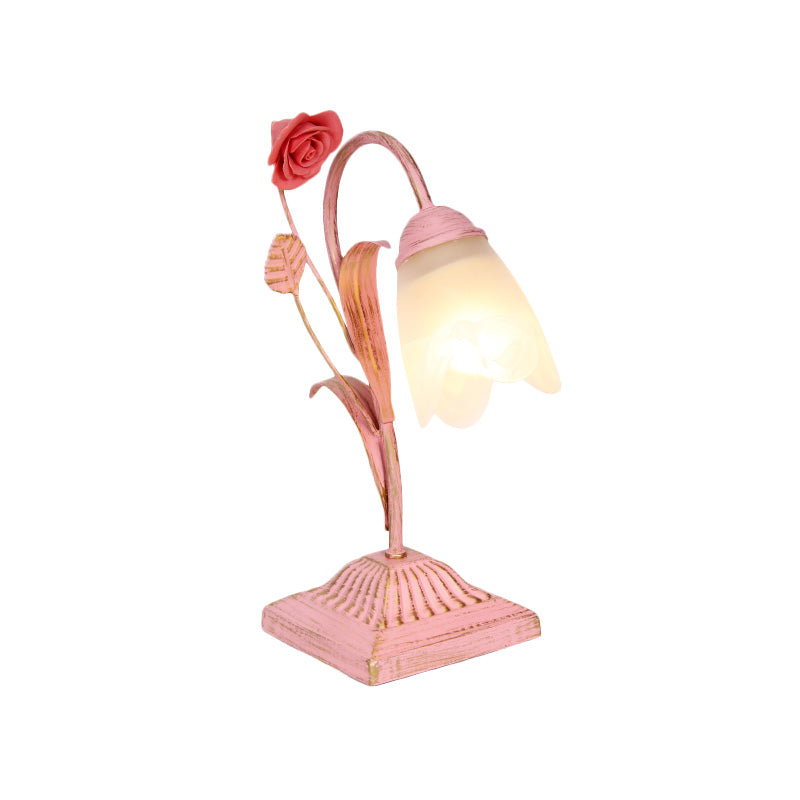 Pastoral Floral Nightstand Light 1-Bulb Metal Night Table Lighting in Blue/Pink for Study Room Clearhalo 'Lamps' 'Table Lamps' Lighting' 519806