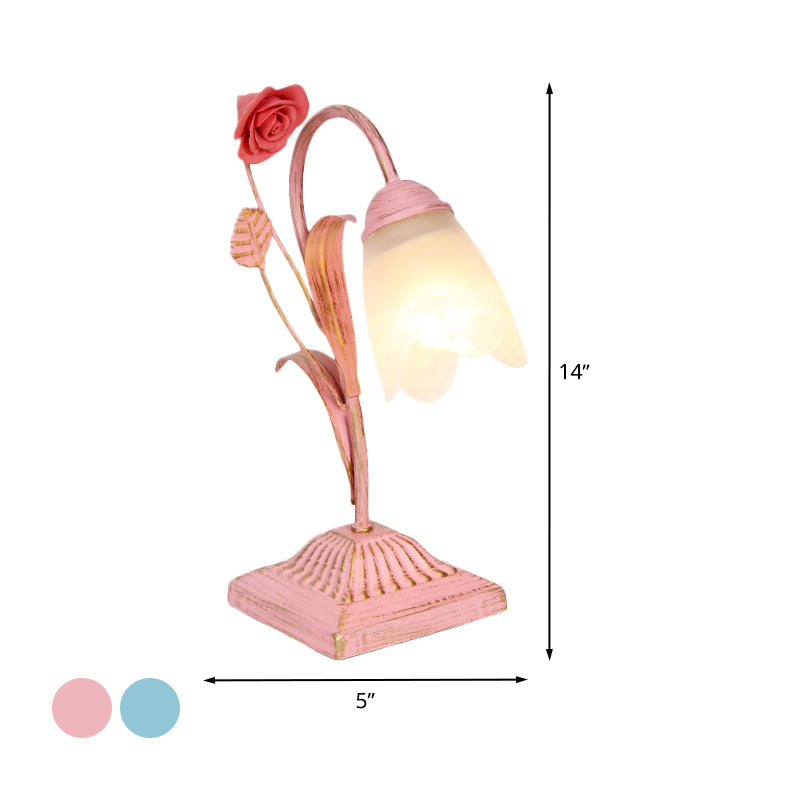 Pastoral Floral Nightstand Light 1-Bulb Metal Night Table Lighting in Blue/Pink for Study Room Clearhalo 'Lamps' 'Table Lamps' Lighting' 519808