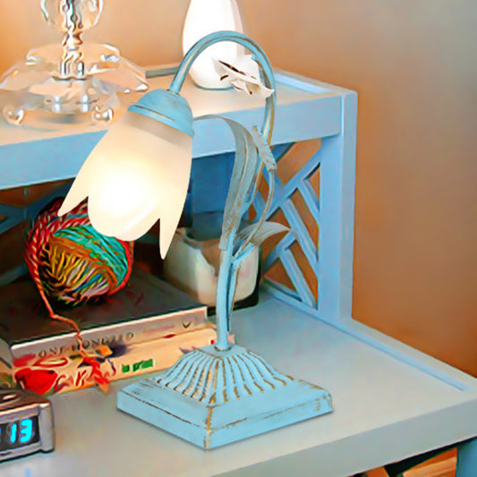 Pastoral Floral Nightstand Light 1-Bulb Metal Night Table Lighting in Blue/Pink for Study Room Blue Clearhalo 'Lamps' 'Table Lamps' Lighting' 519809