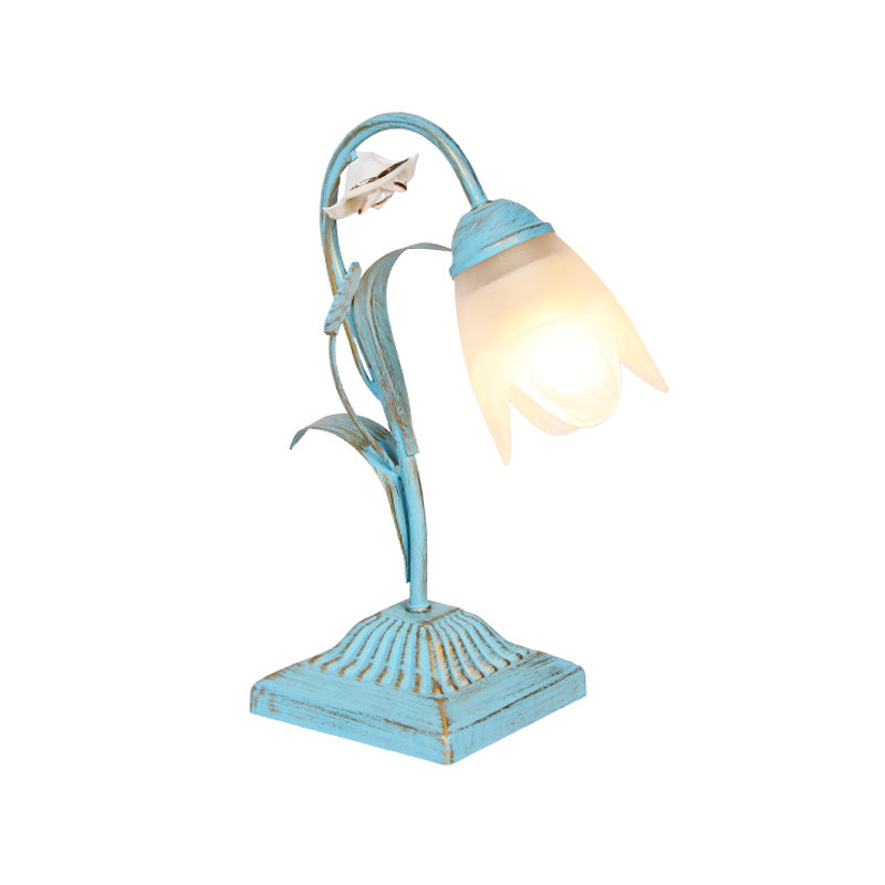 Pastoral Floral Nightstand Light 1-Bulb Metal Night Table Lighting in Blue/Pink for Study Room Clearhalo 'Lamps' 'Table Lamps' Lighting' 519811