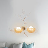 Egg Sconce Light with Gold Nest Design Postmodern White Glass 1 Light Bedside Wall Mounted Light, 19.5"/25.5" Wide Clearhalo 'Wall Lamps & Sconces' 'Wall Lights' Lighting' 519878