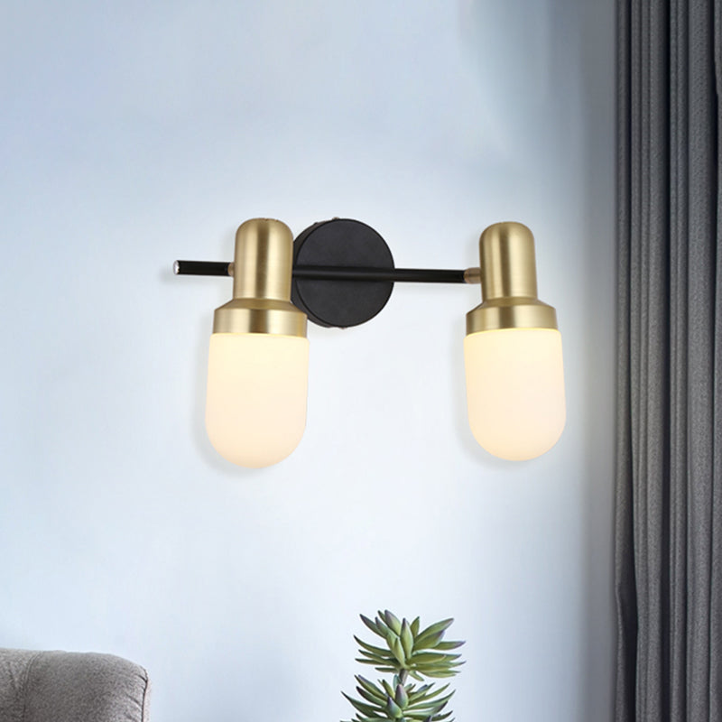 Modern Capsule Glass Sconce Light 1/2/3 Lights Wall Mount Light with Black Arm and Backplate Clearhalo 'Cast Iron' 'Glass' 'Industrial' 'Modern wall lights' 'Modern' 'Tiffany' 'Traditional wall lights' 'Wall Lamps & Sconces' 'Wall Lights' Lighting' 519883