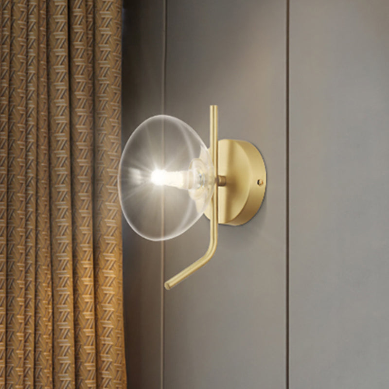 Clear Glass Dome Wall Mounted Light Postmodern 1 Light Sconce Light with Gold Arm Clearhalo 'Cast Iron' 'Glass' 'Industrial' 'Modern wall lights' 'Modern' 'Tiffany' 'Traditional wall lights' 'Wall Lamps & Sconces' 'Wall Lights' Lighting' 519885
