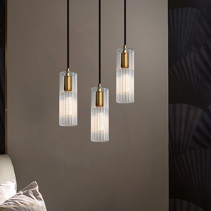 Simple Tube Pendant Lighting White Prismatic Glass 1 Head Bedroom Hanging Ceiling Lamp in Brass White Clearhalo 'Ceiling Lights' 'Glass shade' 'Glass' 'Modern Pendants' 'Modern' 'Pendant Lights' 'Pendants' Lighting' 519896