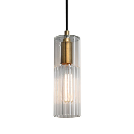 Simple Tube Pendant Lighting White Prismatic Glass 1 Head Bedroom Hanging Ceiling Lamp in Brass Clearhalo 'Ceiling Lights' 'Glass shade' 'Glass' 'Modern Pendants' 'Modern' 'Pendant Lights' 'Pendants' Lighting' 519898