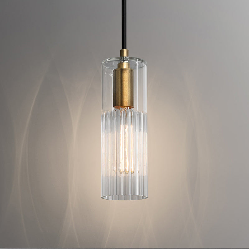 Simple Tube Pendant Lighting White Prismatic Glass 1 Head Bedroom Hanging Ceiling Lamp in Brass Clearhalo 'Ceiling Lights' 'Glass shade' 'Glass' 'Modern Pendants' 'Modern' 'Pendant Lights' 'Pendants' Lighting' 519899