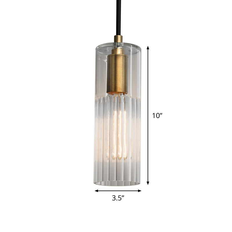 Simple Tube Pendant Lighting White Prismatic Glass 1 Head Bedroom Hanging Ceiling Lamp in Brass Clearhalo 'Ceiling Lights' 'Glass shade' 'Glass' 'Modern Pendants' 'Modern' 'Pendant Lights' 'Pendants' Lighting' 519900