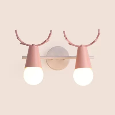 Sweet Cone Child Bedroom Wall Light Metal 1 Head Nordic Stylish Wall Lamp with Antlers Pink Clearhalo 'Wall Lamps & Sconces' 'Wall Lights' Lighting' 51993