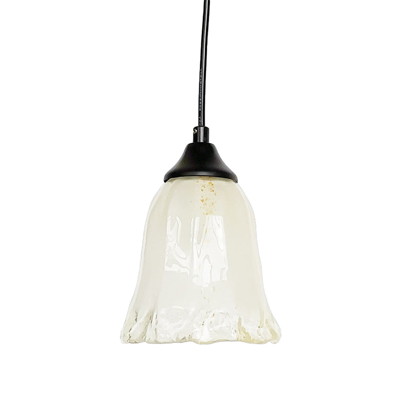 1 Light Living Room Hanging Light Modernist Black Pendant Lamp with Flower White Glass Shade Clearhalo 'Ceiling Lights' 'Glass shade' 'Glass' 'Modern Pendants' 'Modern' 'Pendant Lights' 'Pendants' Lighting' 519930