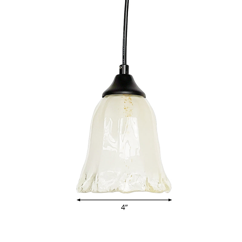 1 Light Living Room Hanging Light Modernist Black Pendant Lamp with Flower White Glass Shade Clearhalo 'Ceiling Lights' 'Glass shade' 'Glass' 'Modern Pendants' 'Modern' 'Pendant Lights' 'Pendants' Lighting' 519932