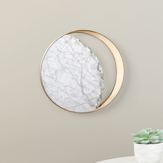 Round Wall Sconce Light Modern Marble and Acrylic White LED Wall Light for Bedroom Clearhalo 'Cast Iron' 'Glass' 'Industrial' 'Modern wall lights' 'Modern' 'Tiffany' 'Traditional wall lights' 'Wall Lamps & Sconces' 'Wall Lights' Lighting' 519935
