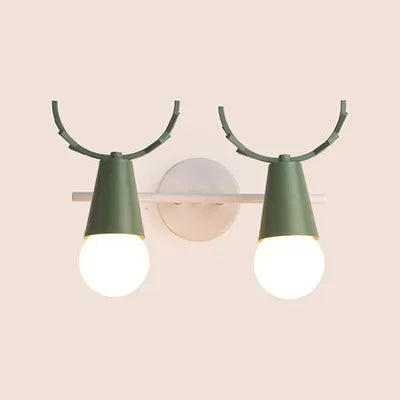 Sweet Cone Child Bedroom Wall Light Metal 1 Head Nordic Stylish Wall Lamp with Antlers Green Clearhalo 'Wall Lamps & Sconces' 'Wall Lights' Lighting' 51994