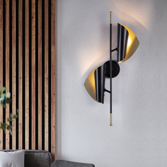 Curve Metal Sheet Sconce Light Postmodern 2 Lights Black Wall Mount Light for Stairway Clearhalo 'Cast Iron' 'Glass' 'Industrial' 'Modern wall lights' 'Modern' 'Tiffany' 'Traditional wall lights' 'Wall Lamps & Sconces' 'Wall Lights' Lighting' 519944