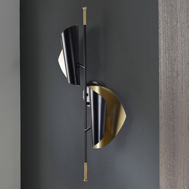 Curve Metal Sheet Sconce Light Postmodern 2 Lights Black Wall Mount Light for Stairway Clearhalo 'Cast Iron' 'Glass' 'Industrial' 'Modern wall lights' 'Modern' 'Tiffany' 'Traditional wall lights' 'Wall Lamps & Sconces' 'Wall Lights' Lighting' 519945