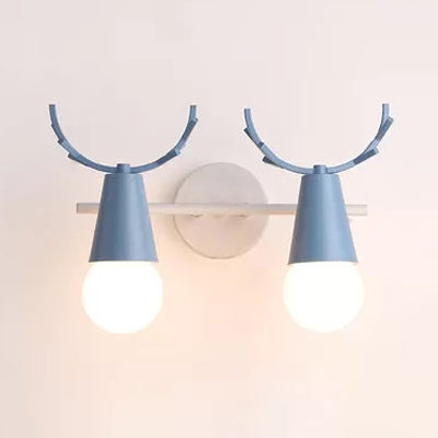 Sweet Cone Child Bedroom Wall Light Metal 1 Head Nordic Stylish Wall Lamp with Antlers Blue Clearhalo 'Wall Lamps & Sconces' 'Wall Lights' Lighting' 51998