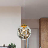 Yellow Ball Pendant Lamp Modern 1-Head Clear Glass Ceiling Light with Inner Shattered Leaves Decoration Yellow Clearhalo 'Ceiling Lights' 'Glass shade' 'Glass' 'Modern Pendants' 'Modern' 'Pendant Lights' 'Pendants' Lighting' 520015