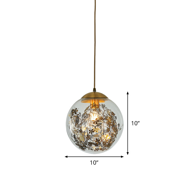 Yellow Ball Pendant Lamp Modern 1-Head Clear Glass Ceiling Light with Inner Shattered Leaves Decoration Clearhalo 'Ceiling Lights' 'Glass shade' 'Glass' 'Modern Pendants' 'Modern' 'Pendant Lights' 'Pendants' Lighting' 520019