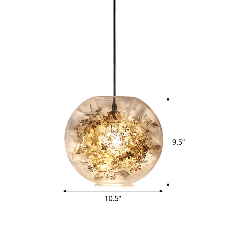 Sphere Pendant Lighting Modern Clear Glass 1 Head Gold Suspension Lamp with Inner Shattered Leaves Detail Clearhalo 'Ceiling Lights' 'Glass shade' 'Glass' 'Modern Pendants' 'Modern' 'Pendant Lights' 'Pendants' Lighting' 520047