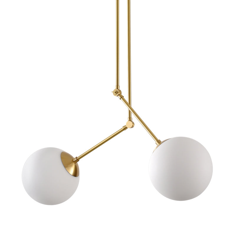 Simple Ball Multi Light Pendant White Glass 2 Heads Living Room Ceiling Lamp in Brass with Adjustable Node Clearhalo 'Ceiling Lights' 'Glass shade' 'Glass' 'Modern Pendants' 'Modern' 'Pendant Lights' 'Pendants' Lighting' 520083