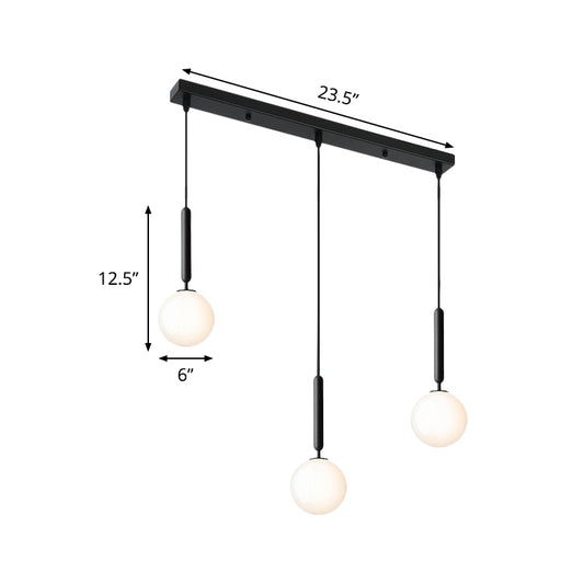 Contemporary 3 Bulbs Suspension Light with Cream Glass Shade Black Orb Multi Lamp Pendant Clearhalo 'Ceiling Lights' 'Glass shade' 'Glass' 'Modern Pendants' 'Modern' 'Pendant Lights' 'Pendants' Lighting' 520141