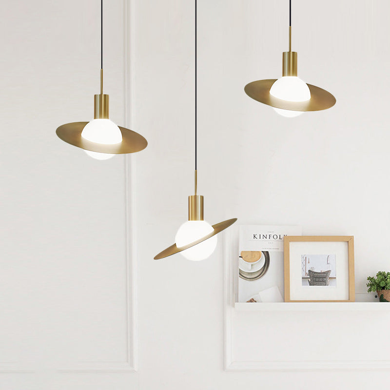 Global Milky Glass Cluster Pendant Light Modernist 3 Heads Brass Hanging Lamp with Panel Ring Detail Brass Clearhalo 'Ceiling Lights' 'Glass shade' 'Glass' 'Modern Pendants' 'Modern' 'Pendant Lights' 'Pendants' Lighting' 520155