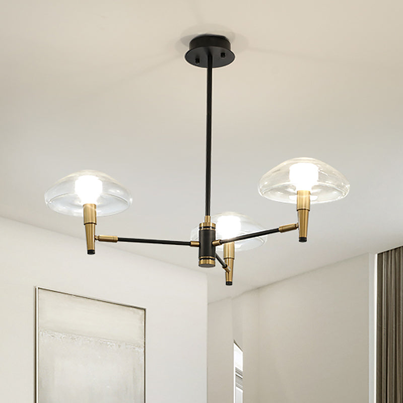 3-Light Bedroom Chandelier Modernism Black Pendant Light Fixture with Jellyfish Clear Glass Shade Clearhalo 'Ceiling Lights' 'Chandeliers' 'Glass shade' 'Glass' 'Modern Chandeliers' 'Modern' Lighting' 520219