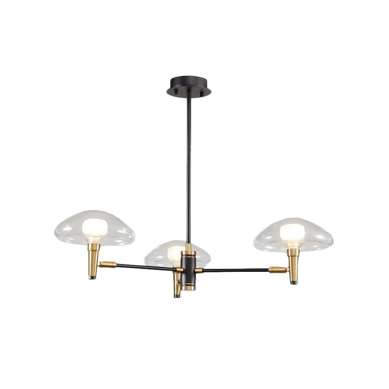 3-Light Bedroom Chandelier Modernism Black Pendant Light Fixture with Jellyfish Clear Glass Shade Clearhalo 'Ceiling Lights' 'Chandeliers' 'Glass shade' 'Glass' 'Modern Chandeliers' 'Modern' Lighting' 520220