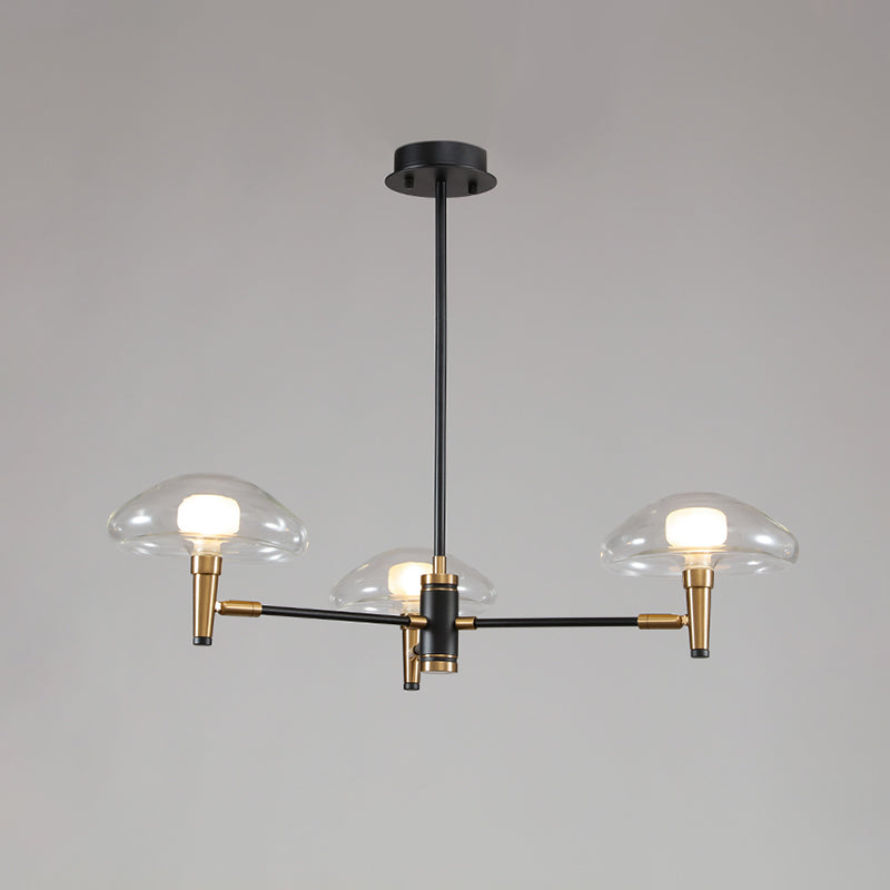 3-Light Bedroom Chandelier Modernism Black Pendant Light Fixture with Jellyfish Clear Glass Shade Clearhalo 'Ceiling Lights' 'Chandeliers' 'Glass shade' 'Glass' 'Modern Chandeliers' 'Modern' Lighting' 520221