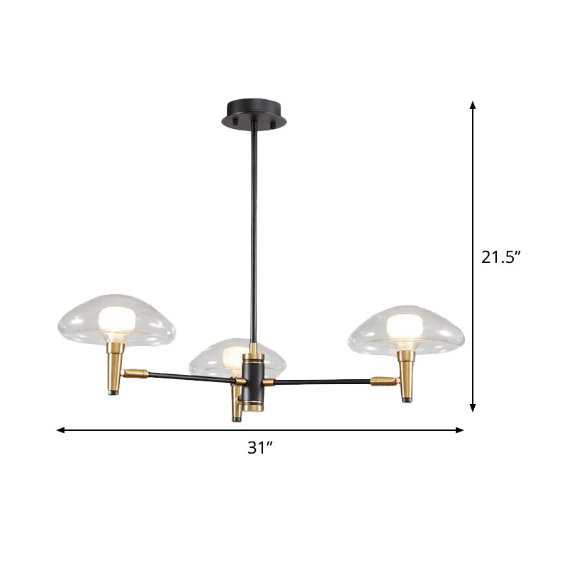 3-Light Bedroom Chandelier Modernism Black Pendant Light Fixture with Jellyfish Clear Glass Shade Clearhalo 'Ceiling Lights' 'Chandeliers' 'Glass shade' 'Glass' 'Modern Chandeliers' 'Modern' Lighting' 520222