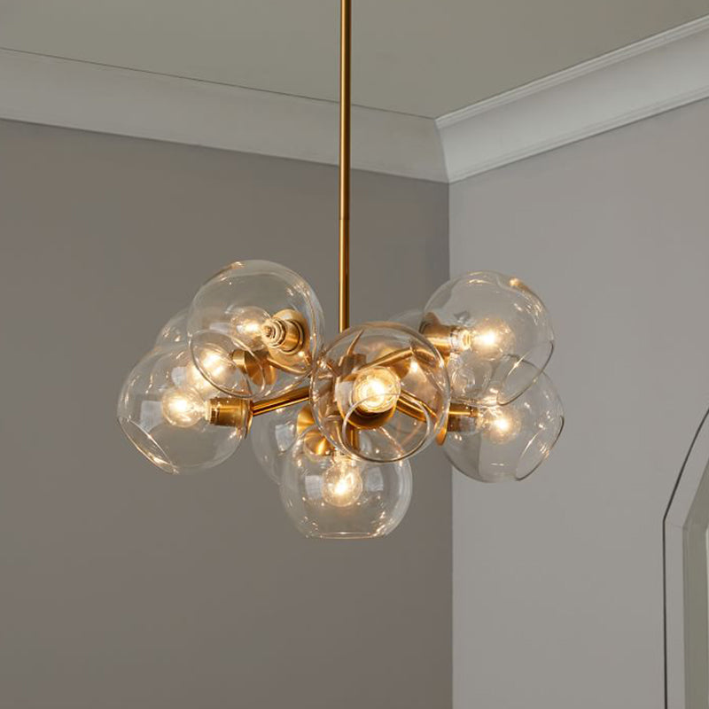 Bubble Hanging Chandelier Post-Modern Clear Glass 9 Lights Brass Ceiling Pendant Lamp Brass Clearhalo 'Ceiling Lights' 'Chandeliers' 'Glass shade' 'Glass' 'Modern Chandeliers' 'Modern' Lighting' 520228