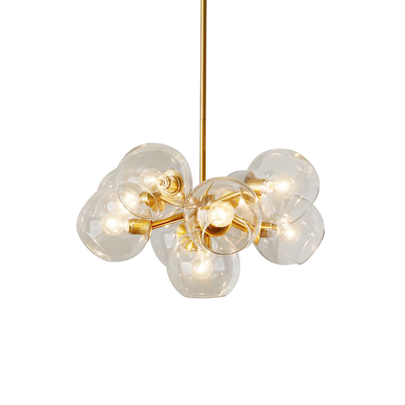 Bubble Hanging Chandelier Post-Modern Clear Glass 9 Lights Brass Ceiling Pendant Lamp Clearhalo 'Ceiling Lights' 'Chandeliers' 'Glass shade' 'Glass' 'Modern Chandeliers' 'Modern' Lighting' 520230