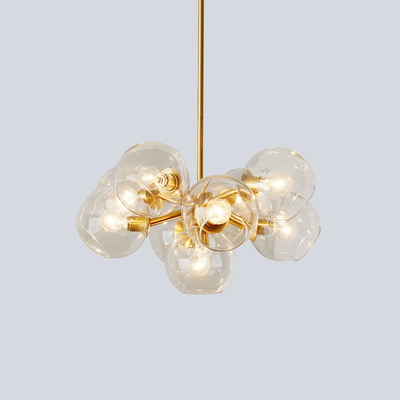 Bubble Hanging Chandelier Post-Modern Clear Glass 9 Lights Brass Ceiling Pendant Lamp Clearhalo 'Ceiling Lights' 'Chandeliers' 'Glass shade' 'Glass' 'Modern Chandeliers' 'Modern' Lighting' 520231