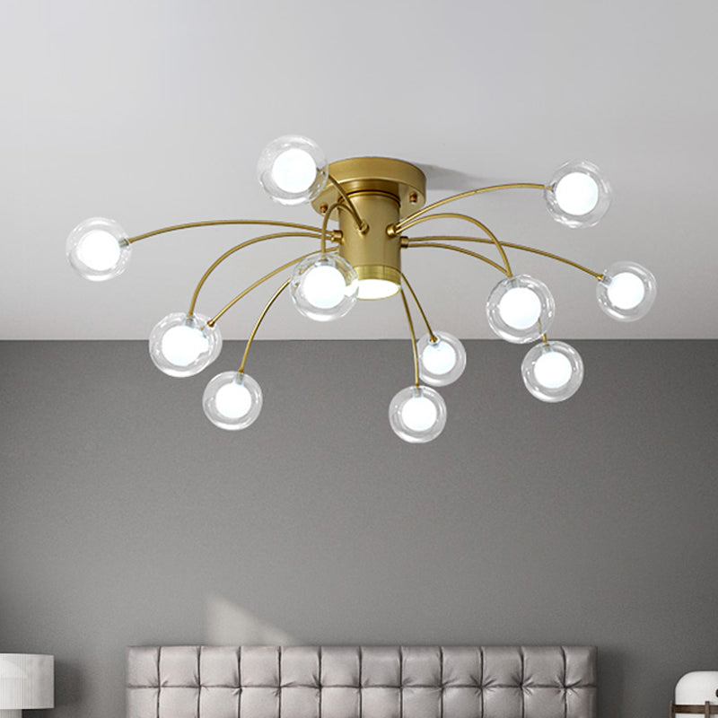 Contemporary Starburst Flushmount Metal 13-Head Bedroom Semi Flush Ceiling Light Fixture in Brass Clearhalo 'Ceiling Lights' 'Close To Ceiling Lights' 'Close to ceiling' 'Semi-flushmount' Lighting' 520245