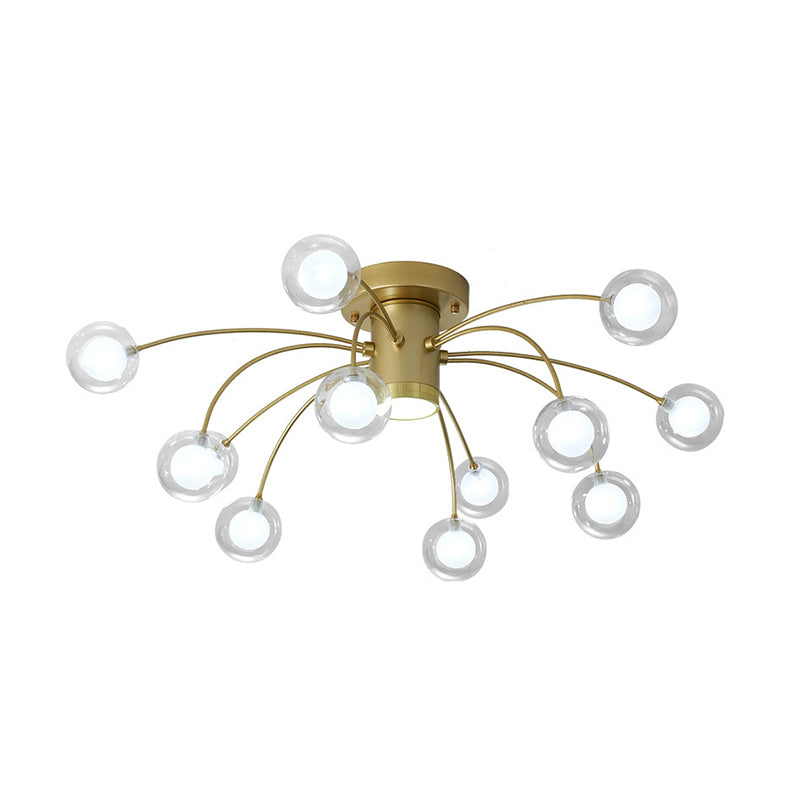 Contemporary Starburst Flushmount Metal 13-Head Bedroom Semi Flush Ceiling Light Fixture in Brass Clearhalo 'Ceiling Lights' 'Close To Ceiling Lights' 'Close to ceiling' 'Semi-flushmount' Lighting' 520246