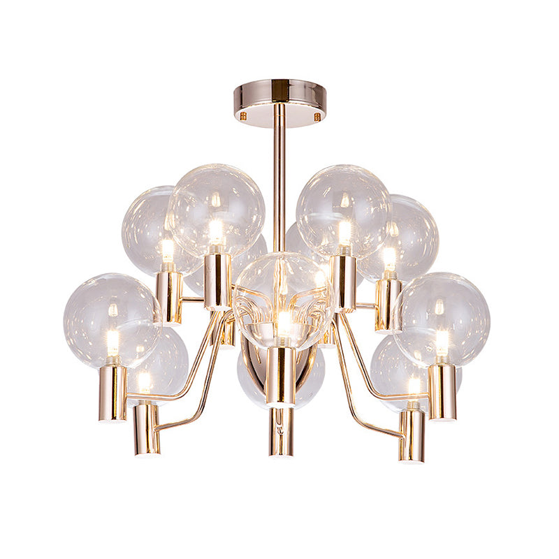 12 Bulbs Living Room Chandelier Minimalist Gold Suspended Pendant Light with Pendulum Clear Glass Shade Clearhalo 'Ceiling Lights' 'Chandeliers' 'Glass shade' 'Glass' 'Modern Chandeliers' 'Modern' Lighting' 520252