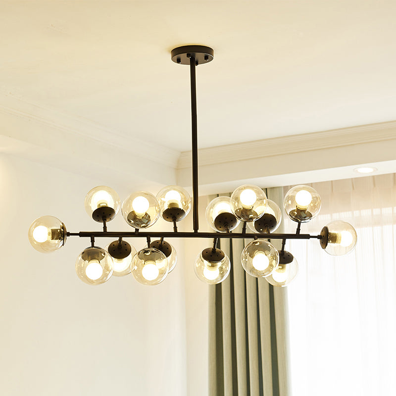 Clear Glass Ball Ceiling Chandelier Simple 16-Light Suspension Lamp in Black with Linear Design Clearhalo 'Ceiling Lights' 'Chandeliers' 'Glass shade' 'Glass' 'Modern Chandeliers' 'Modern' Lighting' 520267