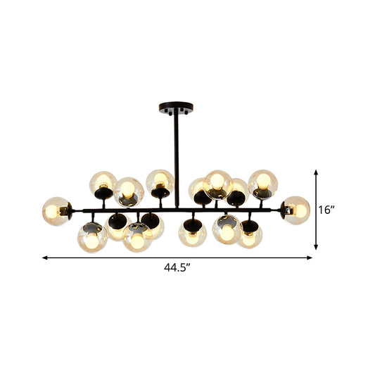 Clear Glass Ball Ceiling Chandelier Simple 16-Light Suspension Lamp in Black with Linear Design Clearhalo 'Ceiling Lights' 'Chandeliers' 'Glass shade' 'Glass' 'Modern Chandeliers' 'Modern' Lighting' 520270
