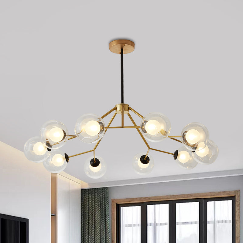 Global Living Room Chandelier Light Clear Glass 10 Bulbs Post Modern Gold Ceiling Pendant Lamp Gold Clearhalo 'Ceiling Lights' 'Chandeliers' 'Glass shade' 'Glass' 'Modern Chandeliers' 'Modern' Lighting' 520271